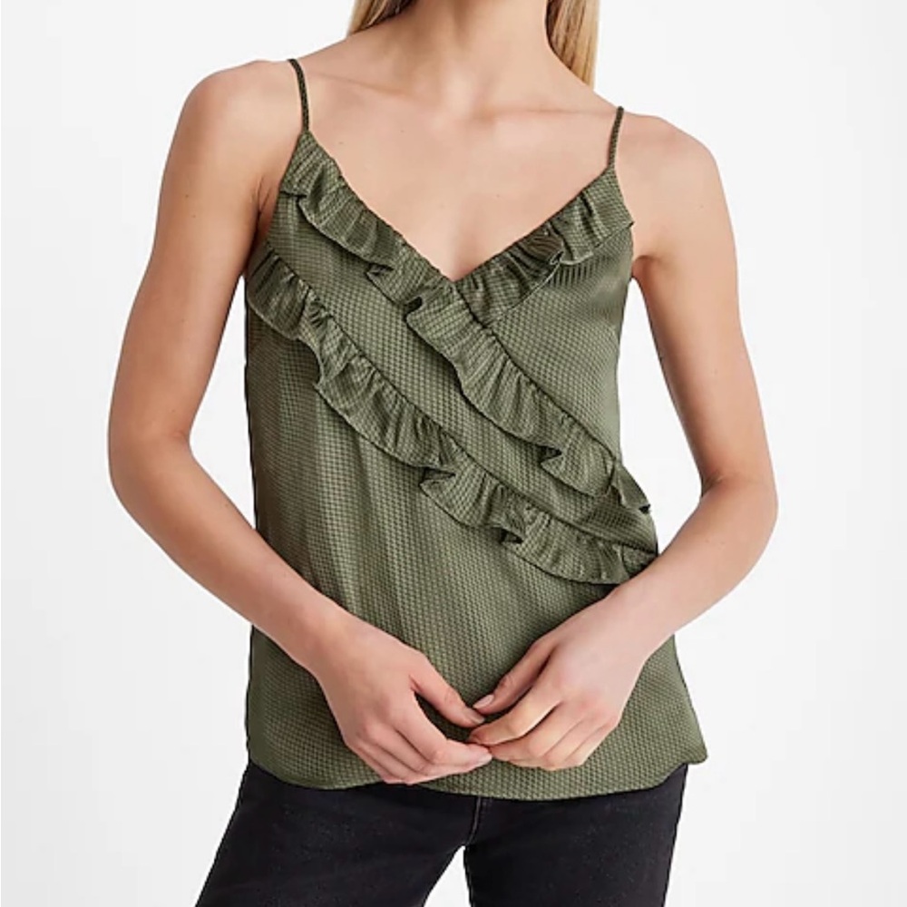Express Satin Polka Dot V-neck Ruffle Front
Downtown Cami NWOT